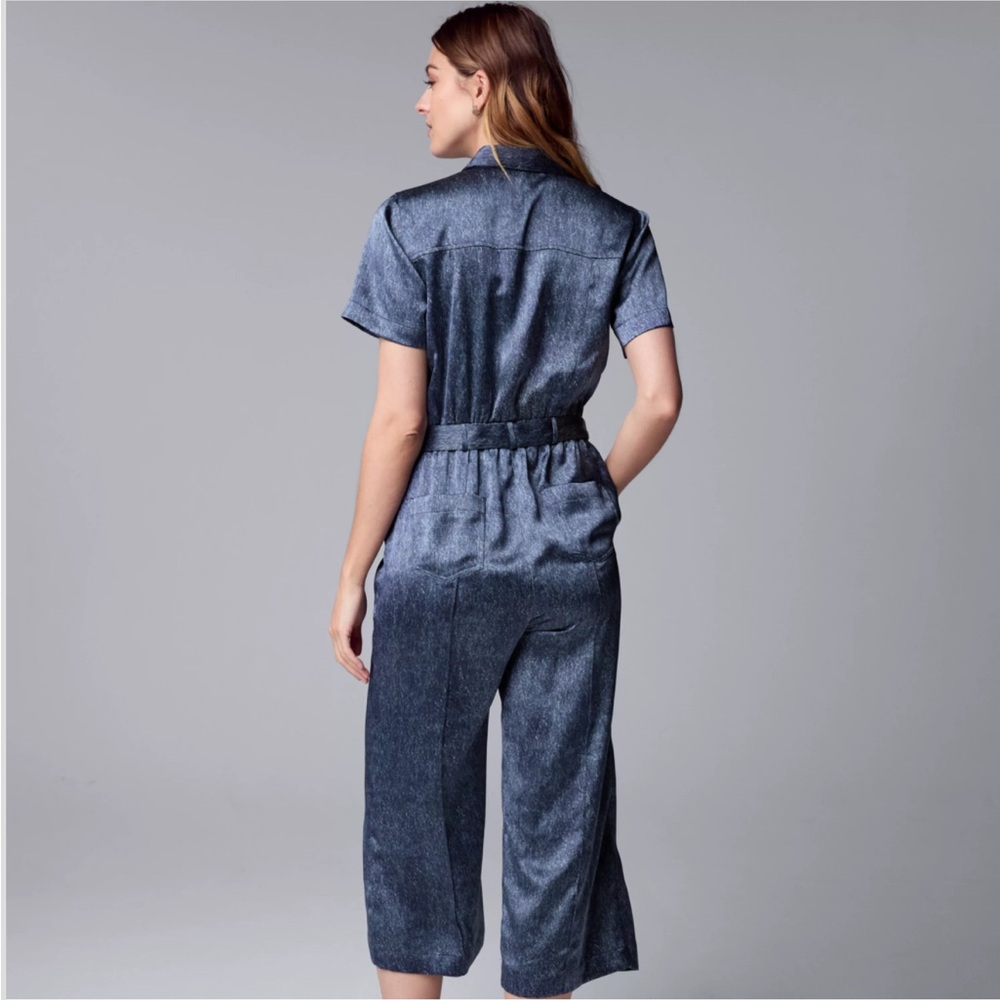 Simply Vera Vera Wang sz XL Cropped Romper Jumpsuit nwt Satiny Denim Look - Picture 4 of 12